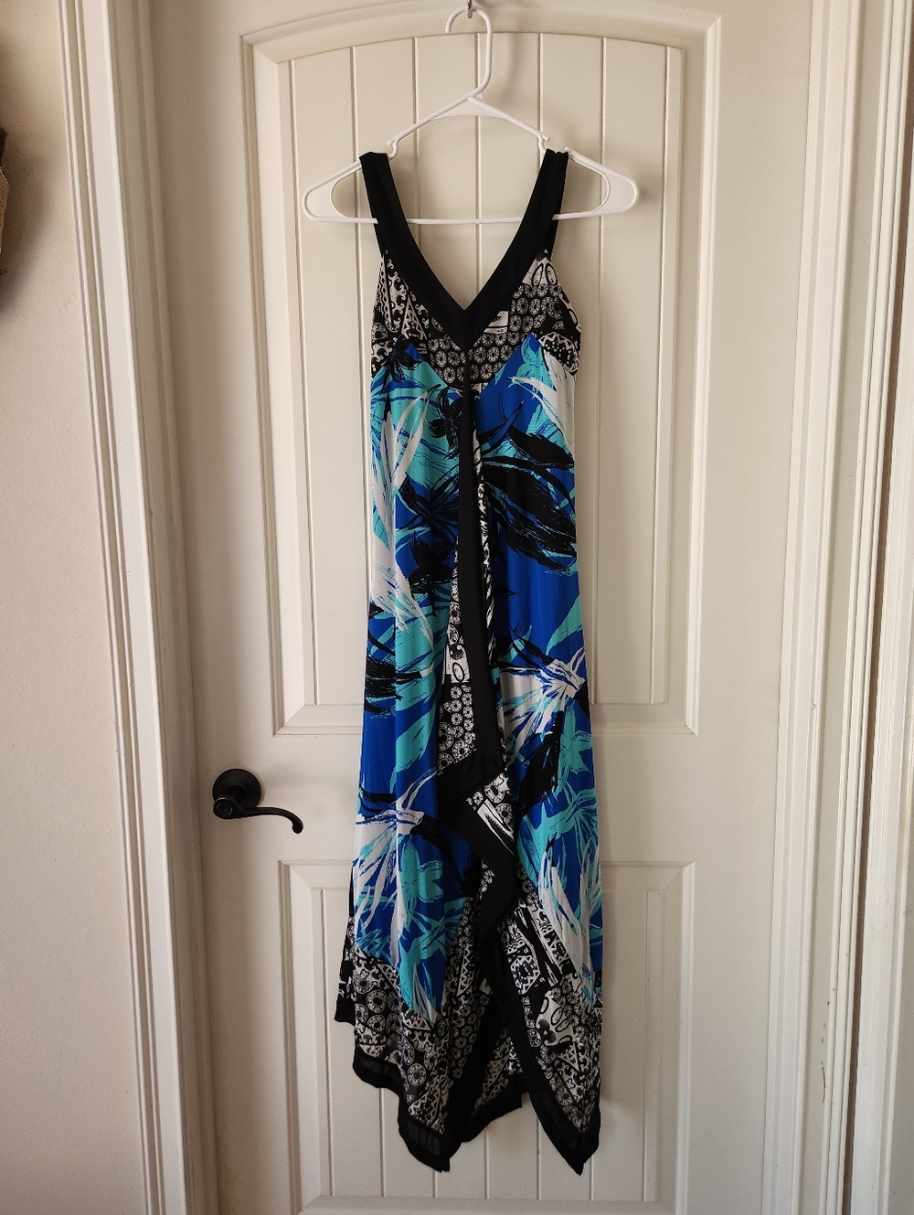 Style & Co. Sleeveless Blue & Turquoise V-Neck Maxi Sun Dress, NWT, Size PP.